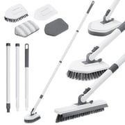 YEERSWAG Shower Cleaning Brush with 46" Extendable Long Handle, 4-in-1 Tub & Tile Scrubber, 180° Locking Swivel Head, Stiff Bristle Brush, 2 Scouring Pads & 1 Microfiber Pad for Bathroom Cleaning