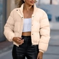 thumbnail image 6 of Mifsaly Womens Cropped Puffer Jacket Full Zip Stand Collar Regular Fit Warm Quilted Coat Casual Winter Padded Outerwear Khaki,M, 6 of 7