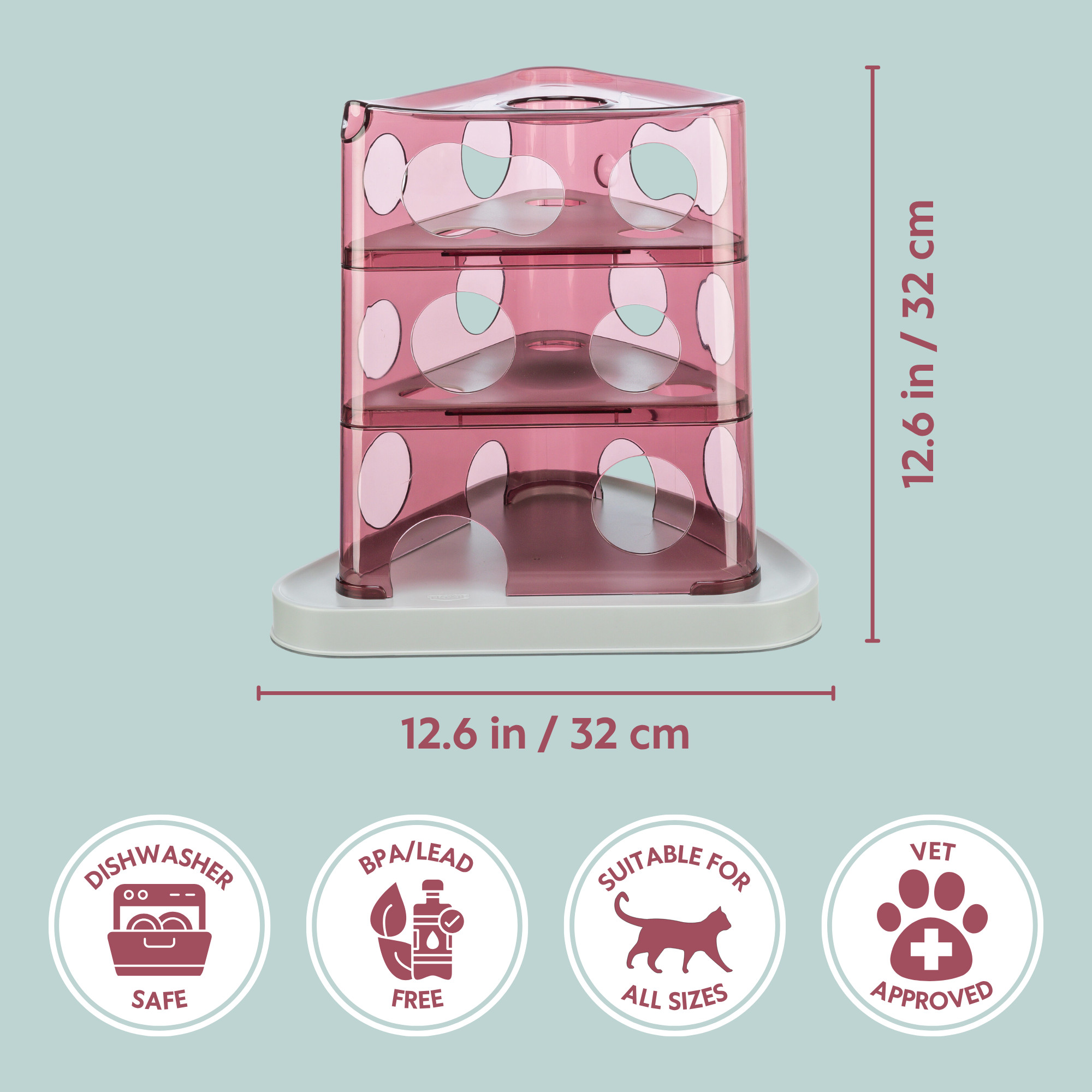 TRIXIE Cheese Tower Strategy Game for Cats, Puzzle Toy, Treat Dispenser, Interactive Play, Berry/Gray