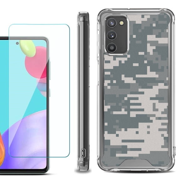 Shockproof Bumper Phone Case for Samsung Galaxy A02s, with Tempered Glass Screen Protector, by OneToughShield ® - Digital Camo