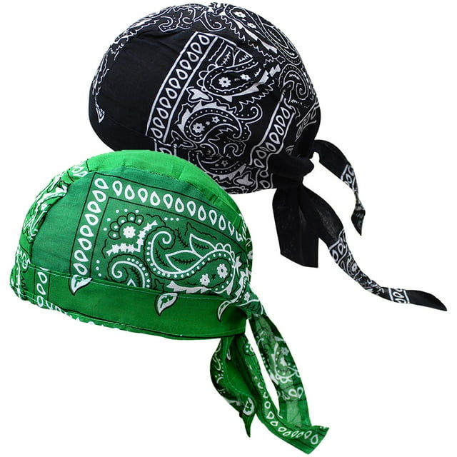 Gorro pirata para ciclismo, bandana, algodón transpirable y absorbente. verde negro