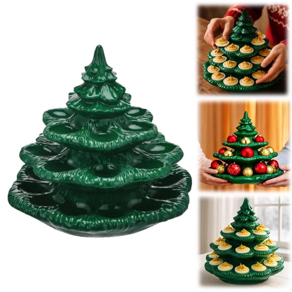 Christmas Tree Deviled Egg Platter, 3-Tier Egg Holder, Festive Serving Tray for Holiday Parties, Xmas Decor & Gatherings