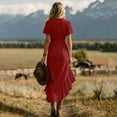 thumbnail image 5 of Boho Dresses for Women Summer V Neck Short Sleeve Ruffled Long Dress Plus Size Fashion Casual Maxi Sundresses, 5 of 6