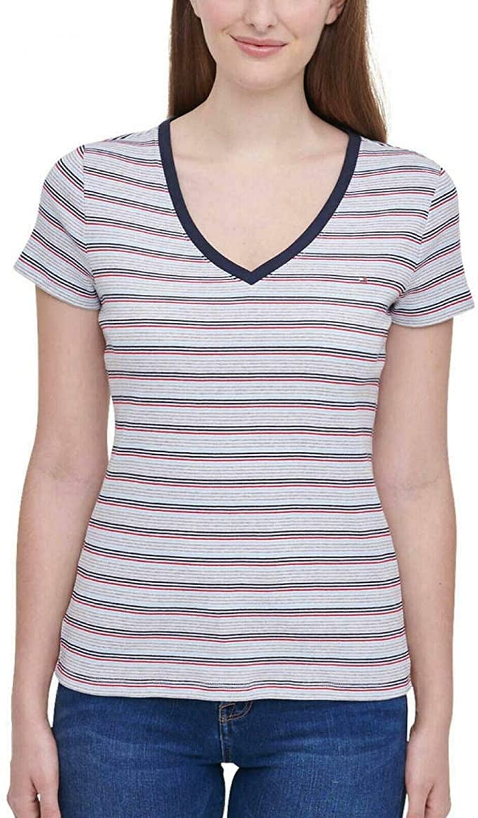 Permanent dikte Draaien Tommy Hilfiger Women's Short Sleeve V-Neck T-Shirt(Porc Multi,XL) -  Walmart.com