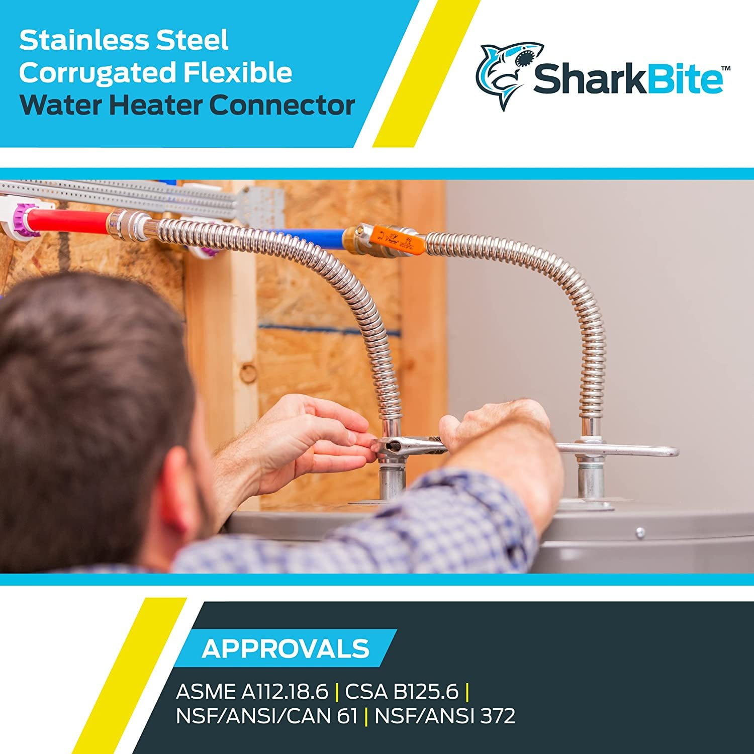 SharkBite Corrugated Flexible Water Heater Connector SS3088FLEX18LFA - 3/4 In x 3/4 In FIP x 24 In