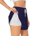 thumbnail image 3 of Lsque Glittering Purple Starfield Printed Women's Running Shorts with Liner Pockets,Elastic Quick Dry Workout Athletic Gym Yoga Shorts,Womens High Waist Shorts-Large, 3 of 9