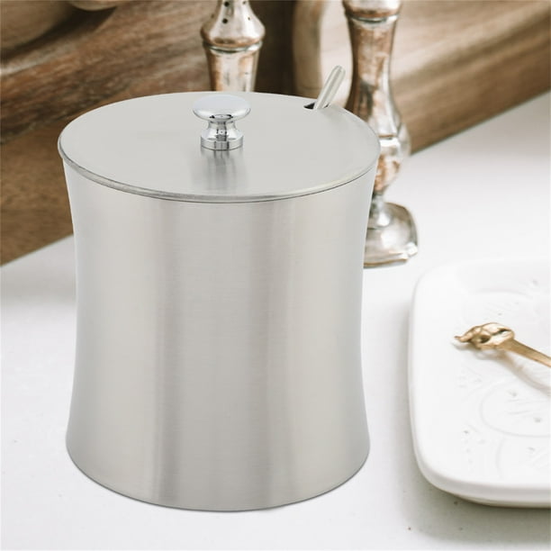 Azucarero de acero inoxidable para tarro de condimento, bote de condimento para sal y pimienta con cuchara de tapa, tarro de condimento seguro y resistente de 400 ml con fondo
