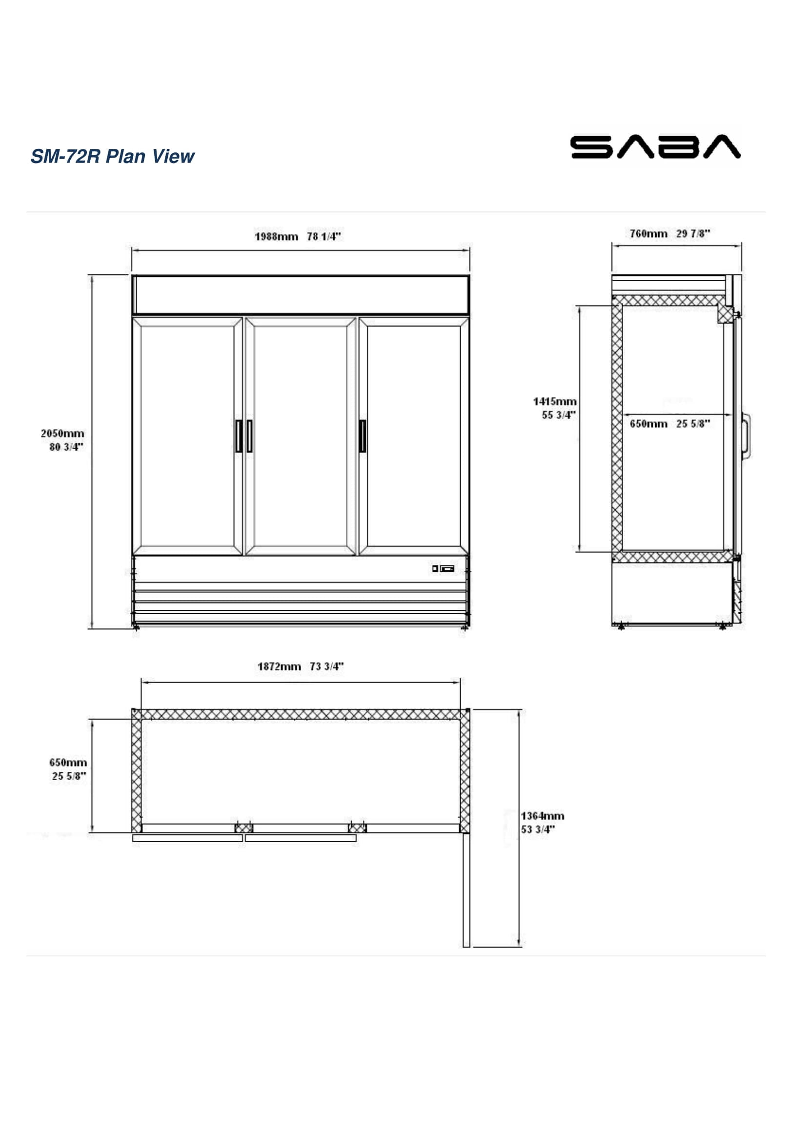 Heavy Duty Commercial 72 cu ft Glass (3 Door) Merchandiser Refrigerator with Swing Door