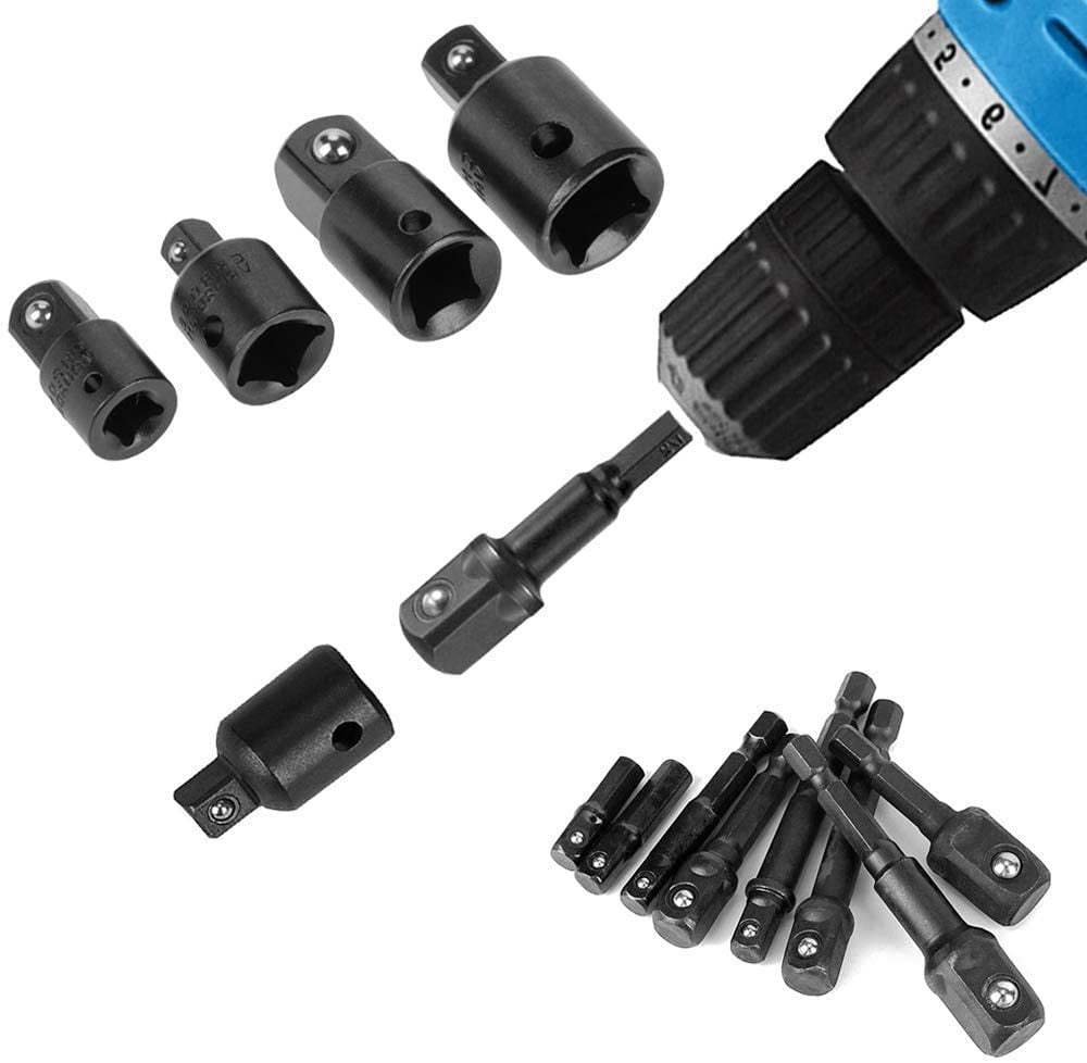 8pcs Black Socket Adapter Socket Adapter Reducer CRV Impact Wrench Converter Set 