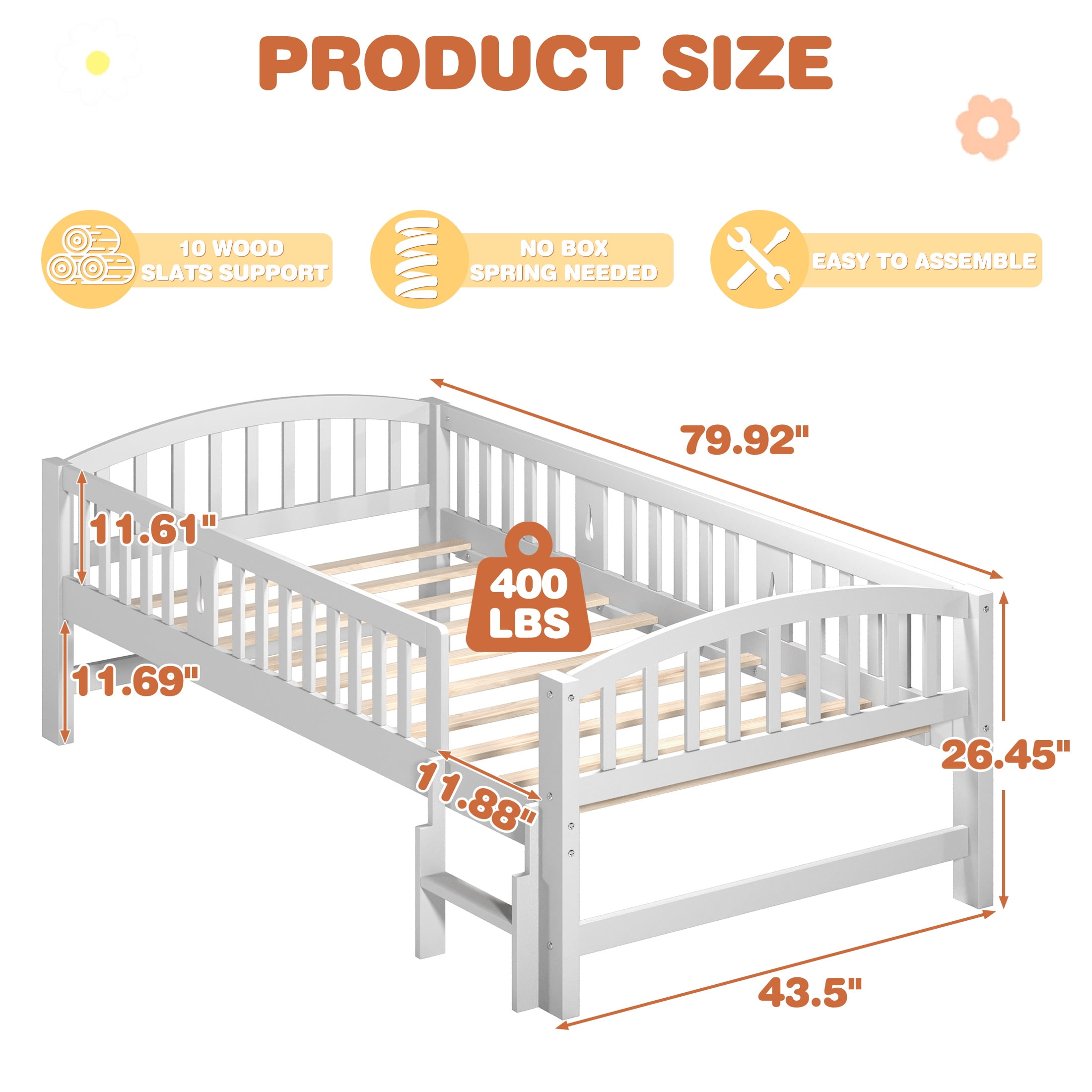 Sesslife Twin Platform Bed Frame, Solid Wood Montessori Bed with Safety Guardrails and Ladder, Twin Low Profile Bed with Slats for Boys Girls, No Box Spring Needed, Holds 400 lbs, Grey