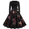 thumbnail image 1 of Fridja Robe Vintage Évasée à Nœud Papillon pour Femmes, Manches Longues, Imprimée, pour Fête de Noël, 1 of 7