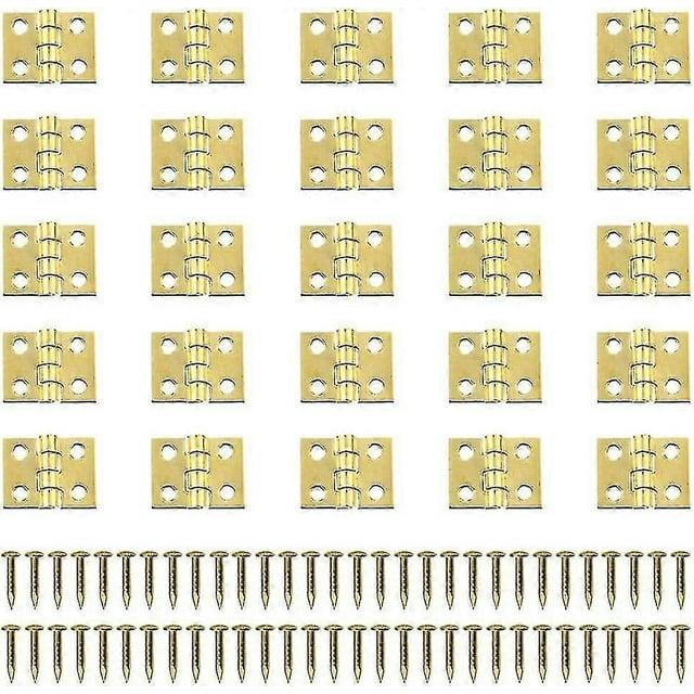 100 Pieces Mini Hinge Retro Hinges Brass Hinge Connectors Small Metal Hinges Miniature Hinge with Screws Cabinet Door Drawer Chest