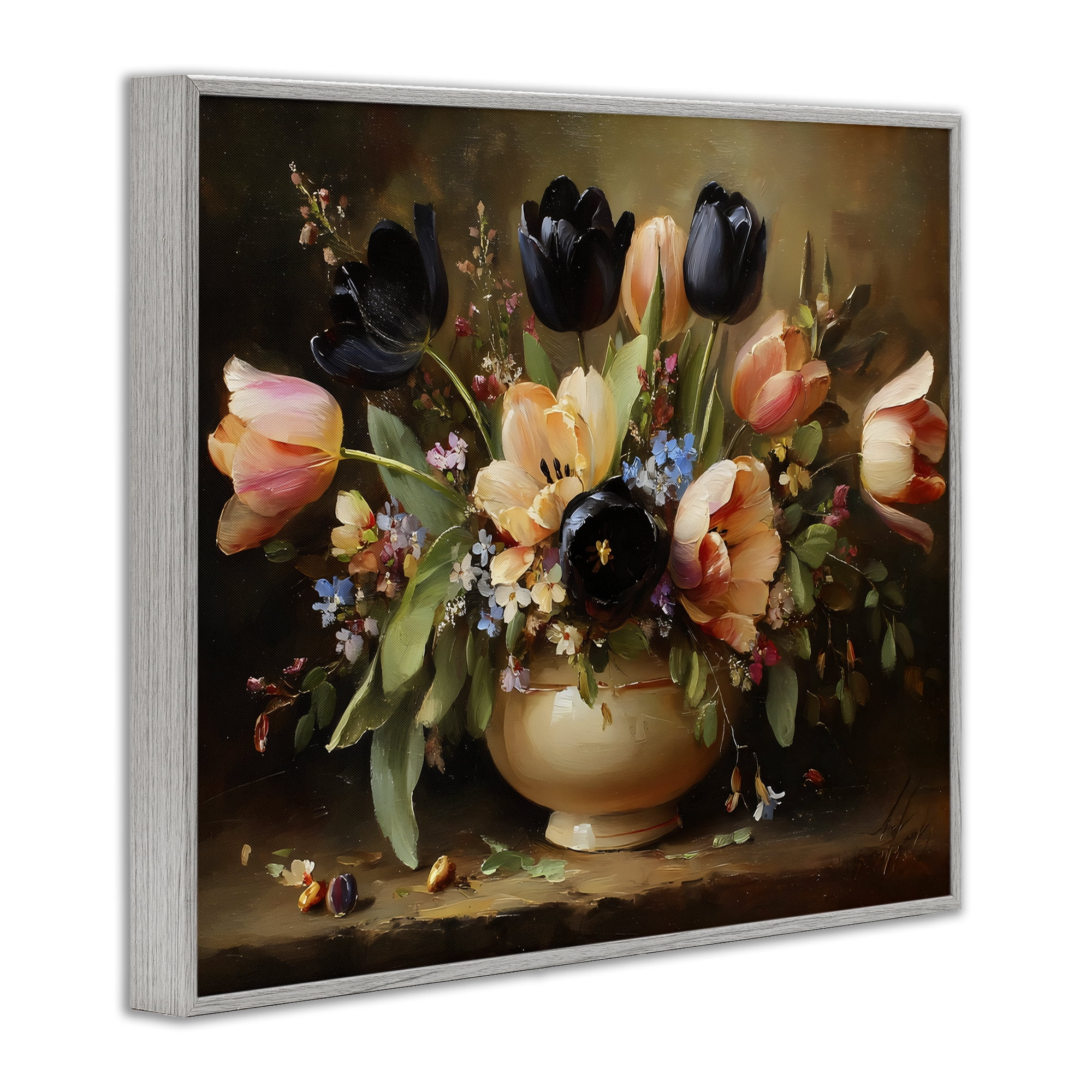 Stupell Industries Black Tulips & Peach Bouquet Gray Framed Giclee Art, design by Franklyn Gregory