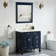 thumbnail image 3 of ANGELES HOME 36" Bathroom Vanity with Single Sink, Solid Wood Bathroom Makeup Cabinet W/ 2 Doors and 3 Drawers, Bathroom Vanity Storage Organizer with Carrara White Quartz Countertop Navy Blue, 3 of 8