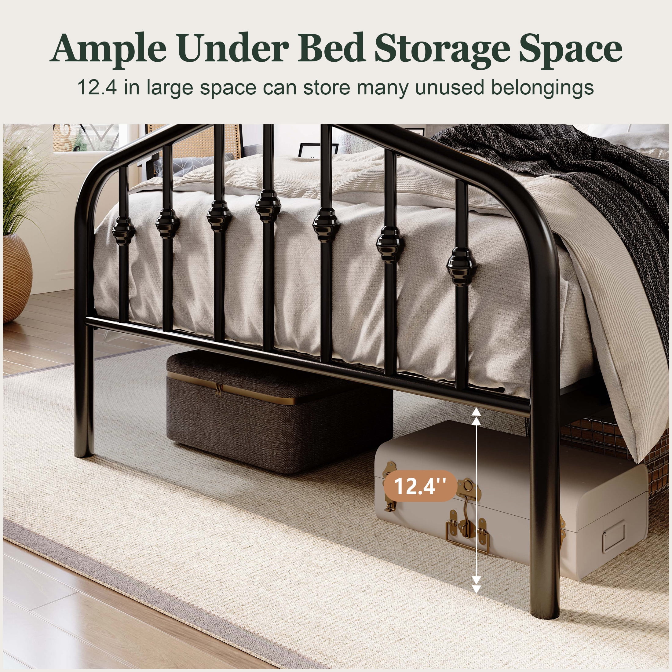 Amolife Twin Size Bed Frame, Heavy Duty Metal Platform Bed with Victorian Vintage Headboard & Footboard, Black