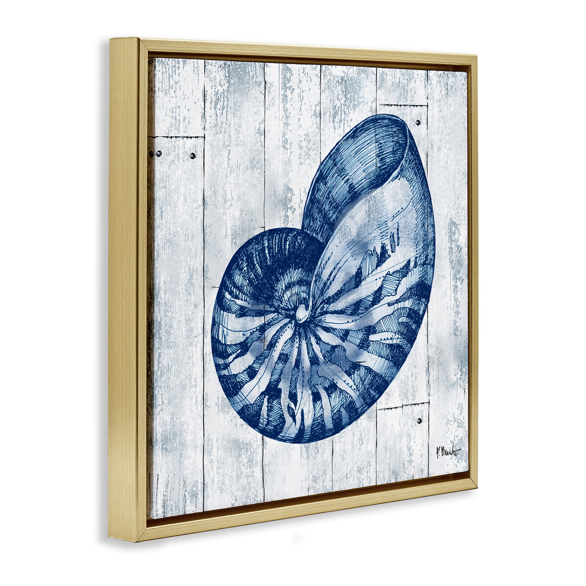 Stupell Industries Coastal Timberland Nautilus Gold Framed Floater Canvas Wall Art, design by Paul Brent