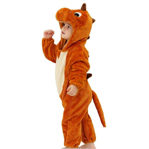 Tiijoy Baby Dinosaur Jumpsuit Flannel Warm Hooded Onesie Union Suit Pajama, Sizes 18-24M