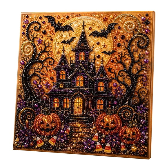 Halloween Ghost Pearl Art DIY Kit, Castle Complete Pearl Bead Mosaic Craft Set for Adults and Beginners, Haunted Home Decor