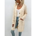 thumbnail image 3 of Ecetana Womens Long Sleeve Cable Knit Long Cardigan Open Front Button Sweater Outerwear with Pockets, 3 of 6
