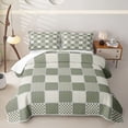 thumbnail image 2 of Erosebridal Olive Square Grid Bed Spread Queen for Boys Girls, Simple Checker Print Queen Coverlet Set, 3pcs, 2 of 7