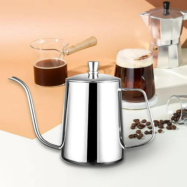 Vierta sobre de café, tetera de café por goteo, caldera de agua, tetera eléctrica para estufa, teteras para exterior, interior, cafetería y 600ml Plata