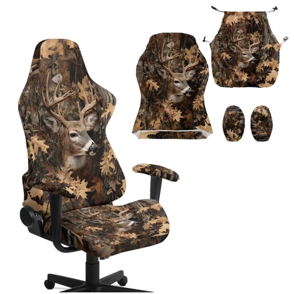 KUIFORTI Deer Head Gaming Chair Covers Slipcovers Easy to Install Game Computer Office Desk Chair Cover Protector with Armrest Covers Comfortable for Office and Computer Chairs