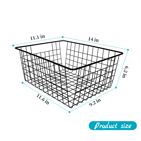 4 Pack Large Metal Wire Storage Baskets 14×11.1×6.2in Anti Rust Pantry Organizer Bins with Handles for Kitchen Cabinet Bathroom RV Garage