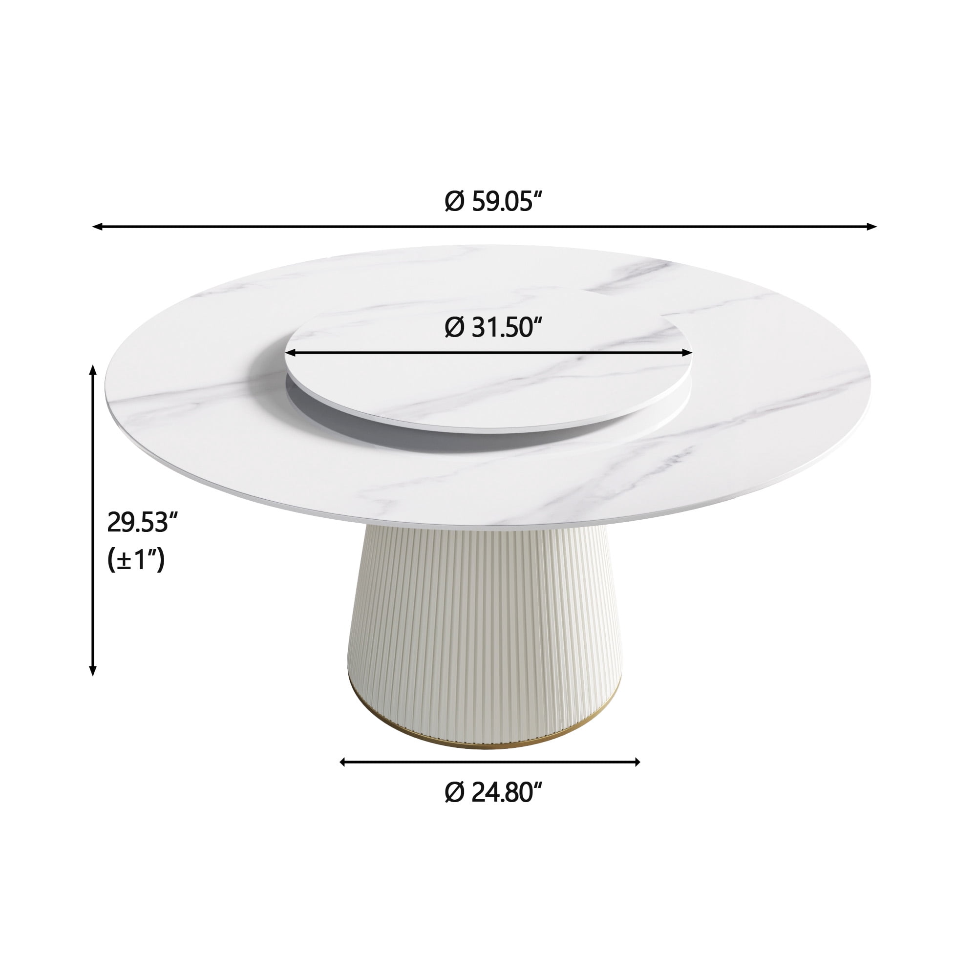 LovingAHome 59" White Marble Sintered Stone Round Dining Table with White Slate Turntable,Only Table