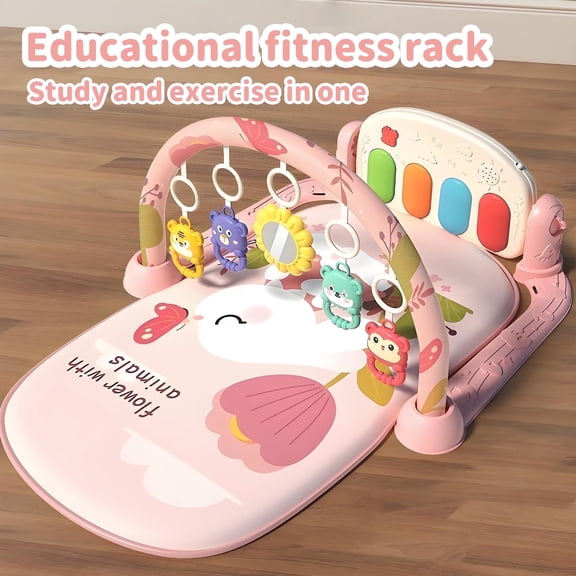 KOPPOP Baby Play Mat with Piano Toys, Tummy Time Activity Gym for Infants 0-12 Months, Bunny Playmat Newborn Gift Boy Girl