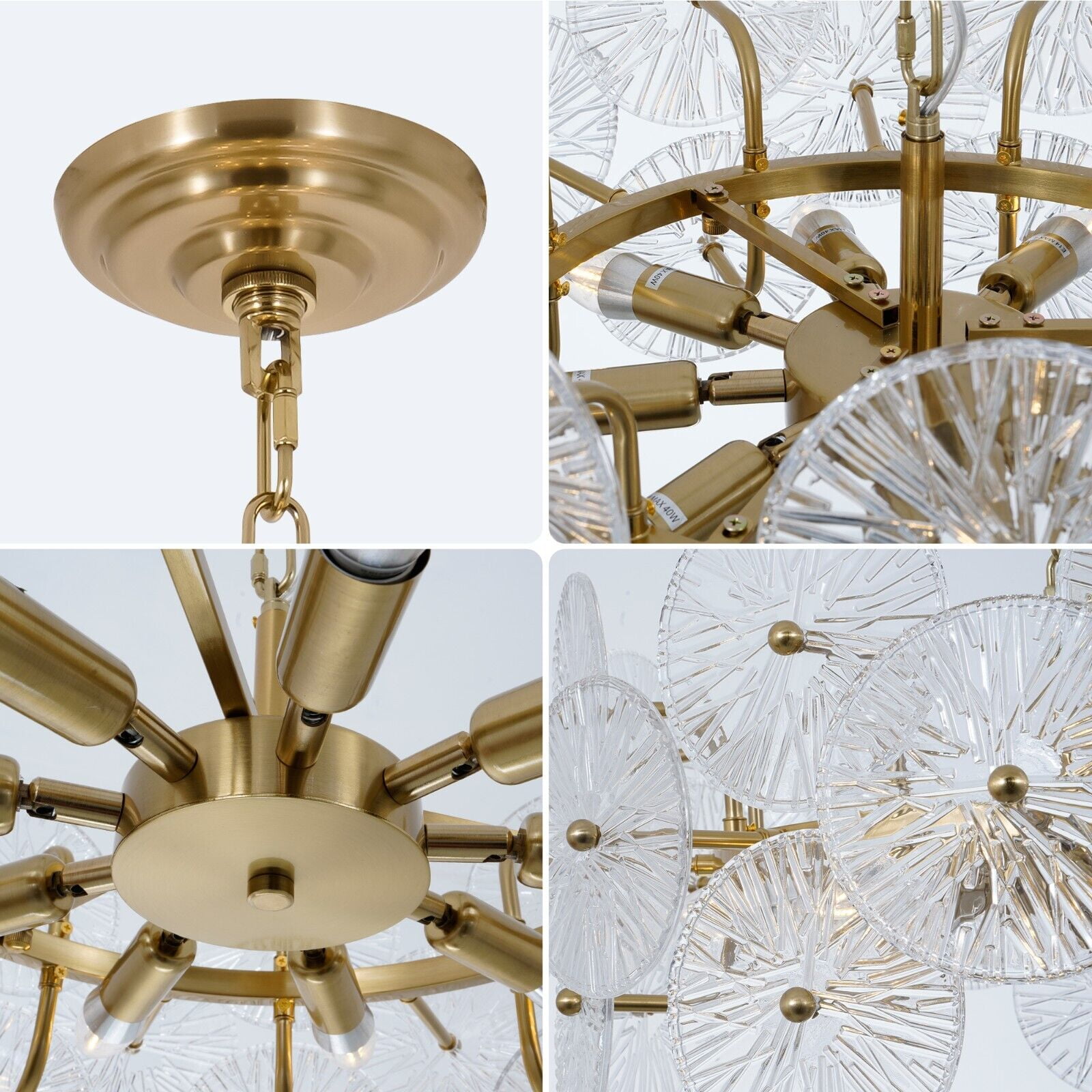 KPIBEST Gold Chandeliers for Dining Room L23.6 inch Chandelier Light Fixture, Dining Room Chandelier Over Table, E14 Base Chandelier for Bedroom, Living Room, Foyer