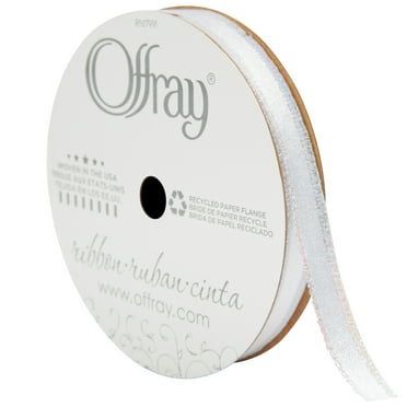 Offray Ribbon, White 3/8 inch Metallic Ribbon, 9 feet