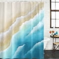 thumbnail image 2 of Blue Ombre Beach Shower Curtain, Waterproof Shower Curtains for Bathroom, Ocean Coastal Gradient Waves Summer Washable Fabric Bathtub Curtain Set Bath Decor with 12 Hooks 48"x72", 2 of 8