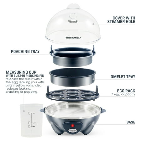 Elite Gourmet - 7-Egg Automatic Egg Cooker - Slate Blue