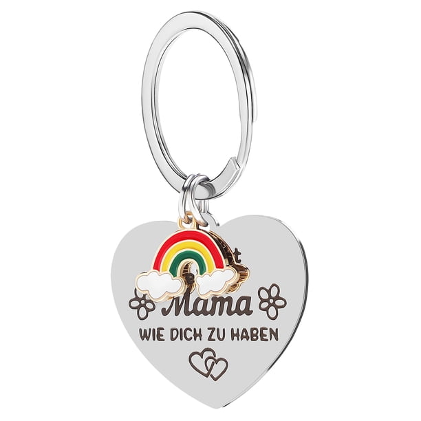 Llavero de corazón para el Día de la Madre, llavero de metal con arcoíris, precioso llavero grabado para mamá.