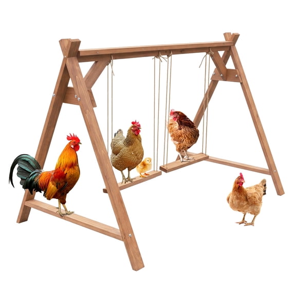 Cedar Wood Chicken Roost 127x76x86 cm, Natural Perch Stand with Double Swings for 6-8 Hens, Outdoor Coop Accessory