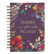 CHRISTIAN ART GIFTS Large Hardcover Journal Blessed Is She Who Believes Floral Bird Eggplant Inspirational Wire Bound Notebook w/192 Lined Pages