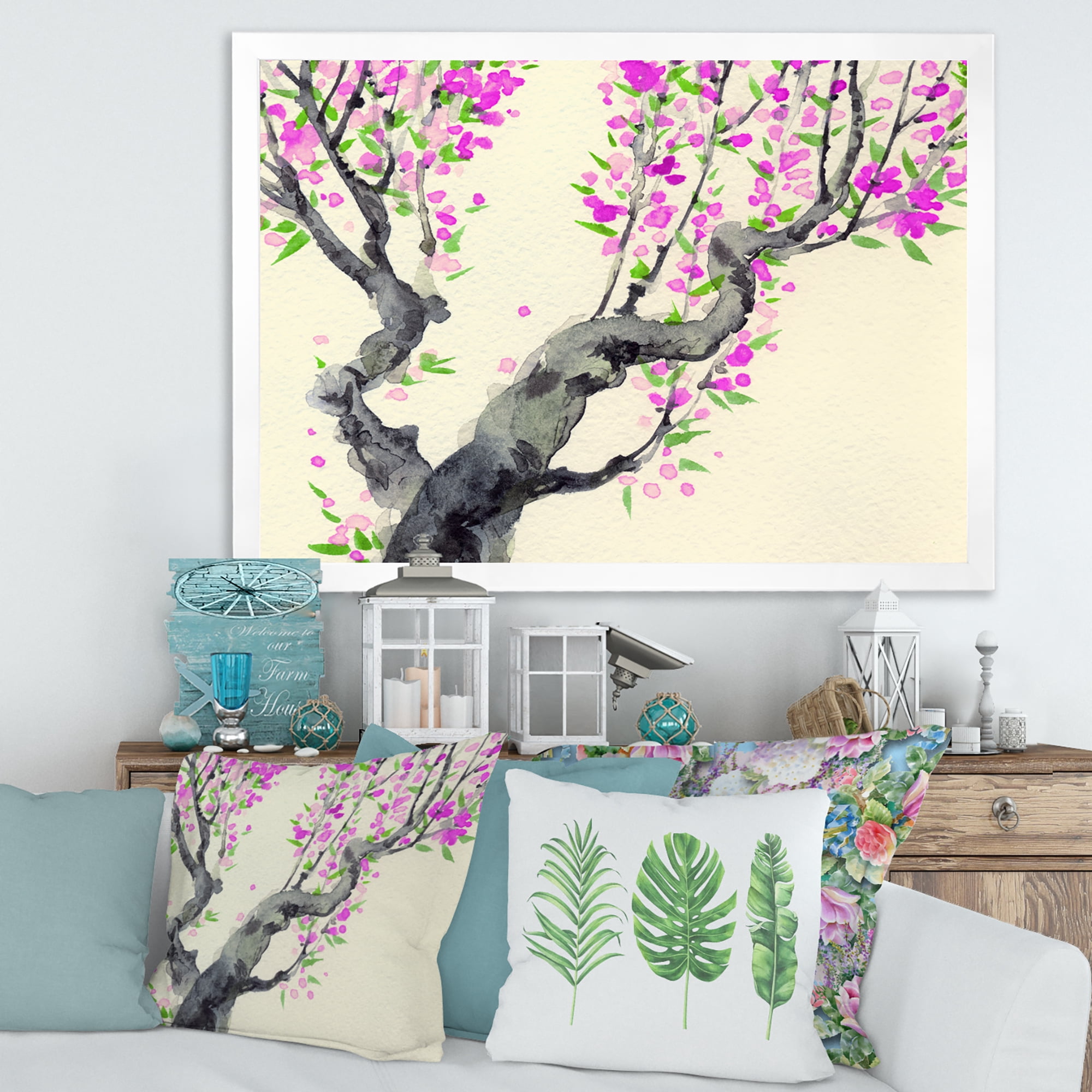 Designart 'The Japanese Tree With Purple Flowers On' Traditional Framed Art Print