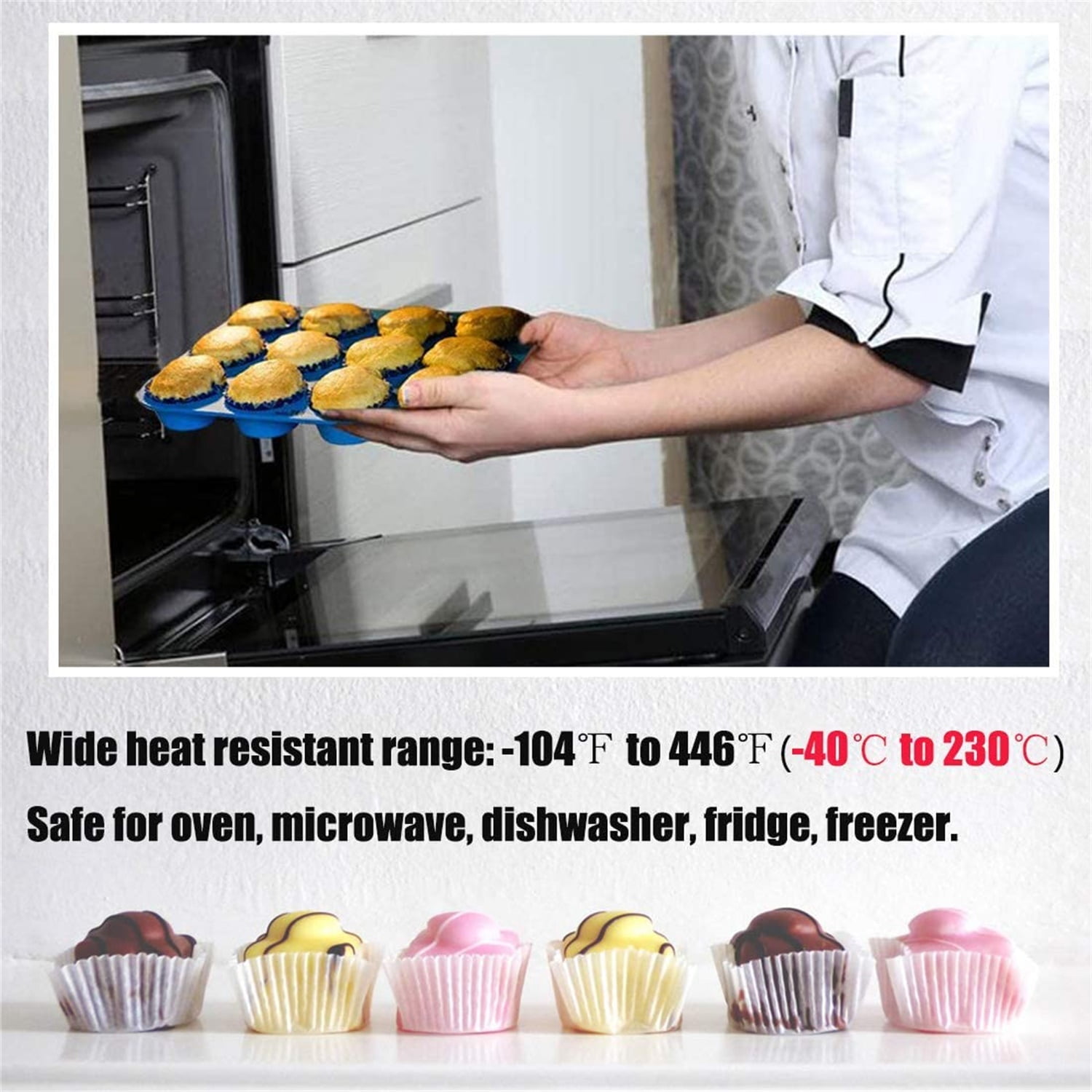 Kepooman Mini 12 Cups Non-Stick Silicone Mold for Baking, Blue Kepooman Mini 12 Cups Non-Stick Silicone Mold for Baking, Blue