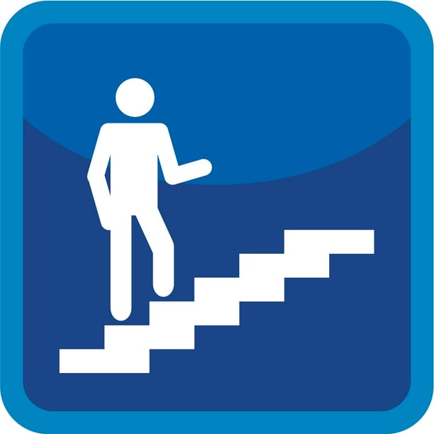 Señalamiento: "Uso de escaleras", azul y blanco. Impreso en plástico estireno calibre 40, medidas: 20 x 20 cm, ideal para interiores y exteriores. Letrero, Señal cuadrada informativa.