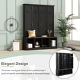 thumbnail image 5 of Multi-Functional Hall Tree with 4 Hidden Hanging Hooks, Brown Wood Grain Bench with Multiple Storage Space, Entryway Cabinet with Open Compartments for Living Room, Hallway, Black, 5 of 7