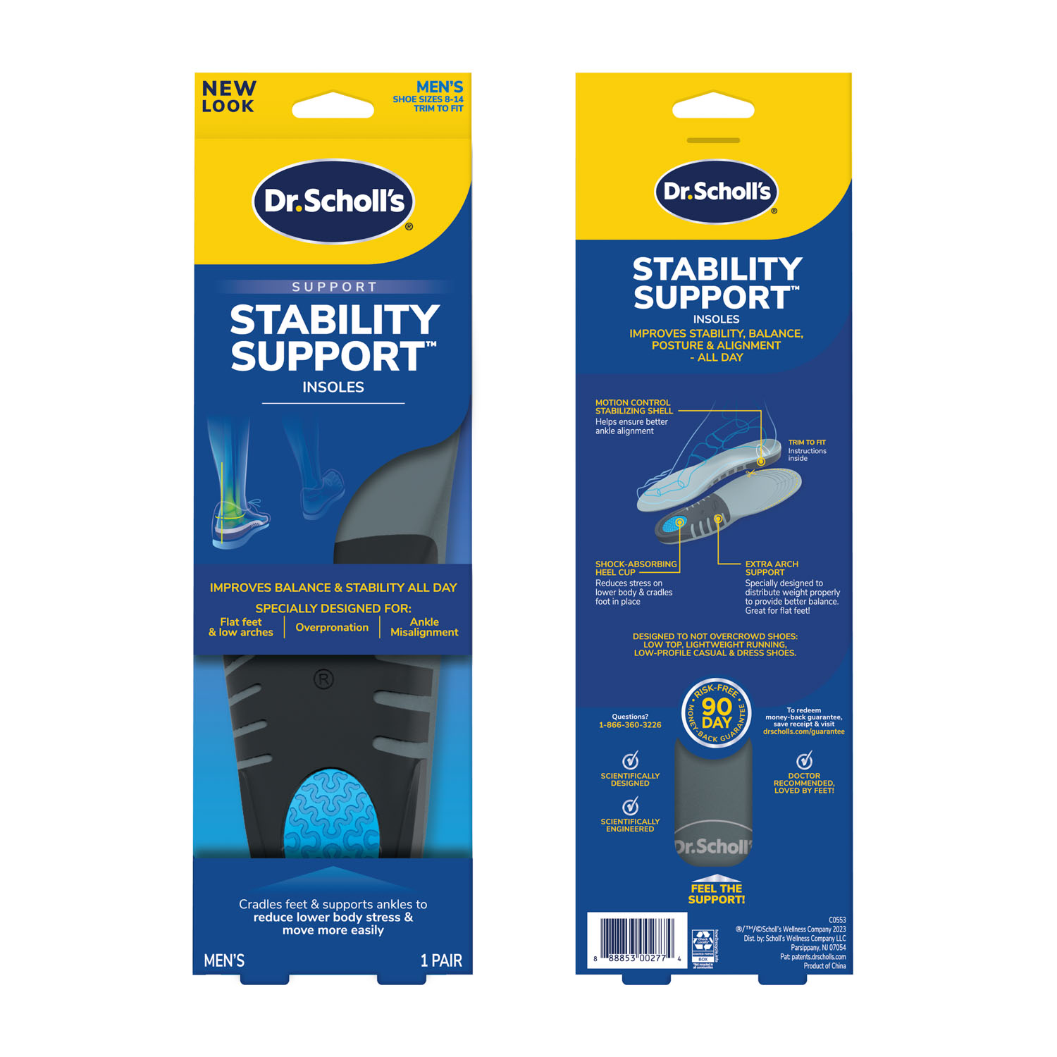 Dr. Scholl's Stability Support Insoles Flat feet & Overpronation, Low Arch Support, Men 8-14, 1 Pair