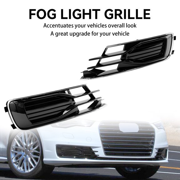 2PCS Front Bumper Foglight Cover Grill Fit for Audi A6 C7 2014-2018 Black Chrome