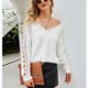 thumbnail image 2 of Suéter con cuello en V y hombros descubiertos para mujer, suéter de encaje de Color puro de manga larga para invierno, 2 of 7