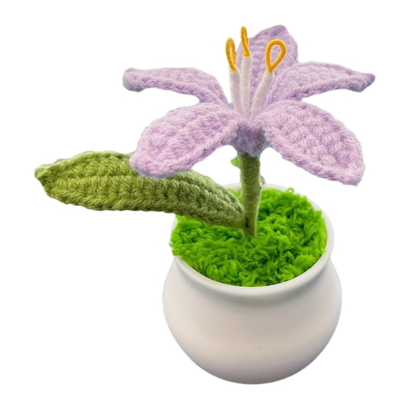 Ruanlalo Crochet Potted Plants Artificial Knitted Lily Flower with Pot Handmade Flower Gift for Mom Teacher Women Friends Birthday Anniversary