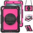 thumbnail image 1 of Case for iPad 6th / 5th Gen (2018 2017) / iPad Air 2 / iPad Pro 9.7 inch with Screen Protector, 360 Degree Rotating Kickstand Hand Strap Shockproof Cover with Shoulder Strap, Rose PC, 1 of 7