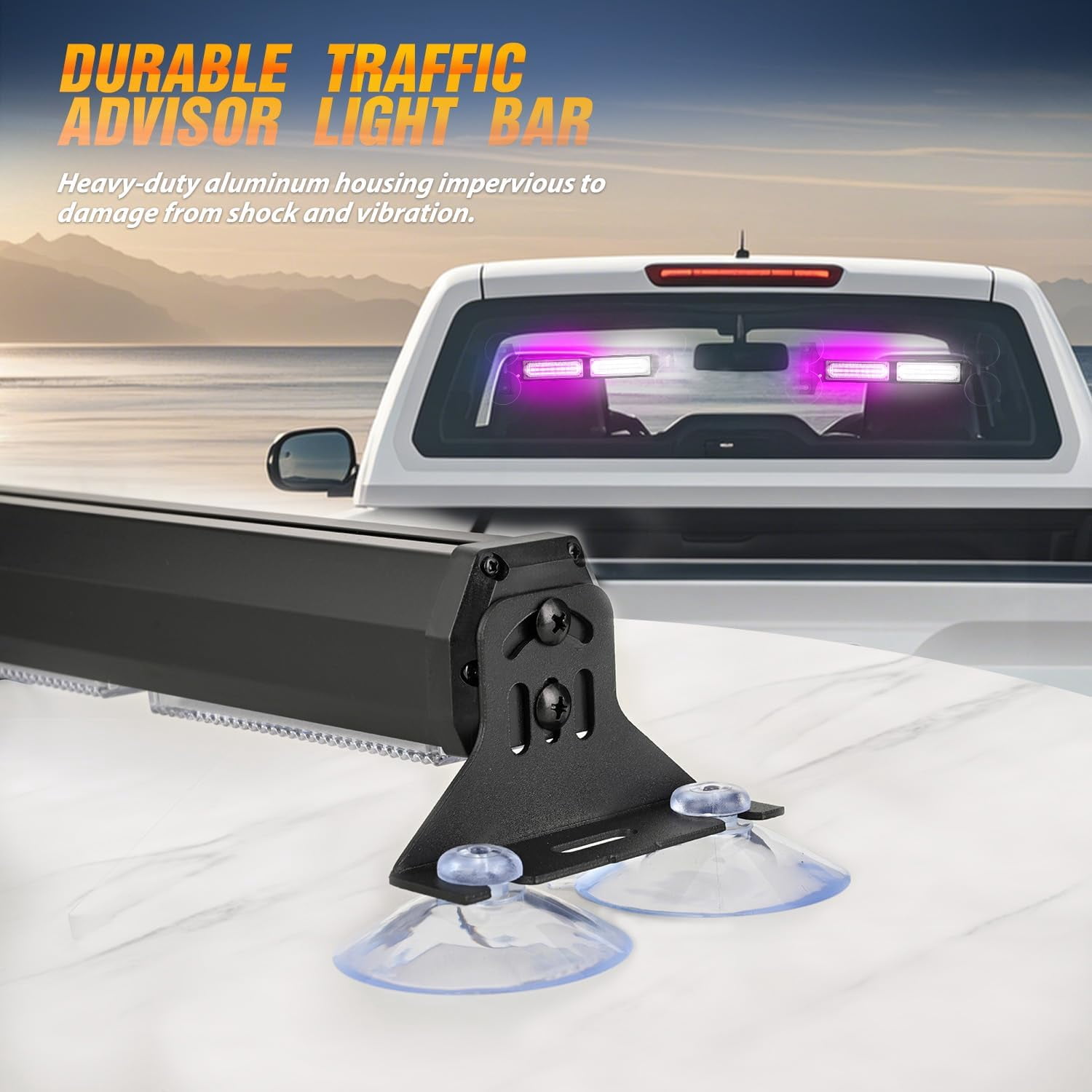 Nilight 40LED Purple White Emergency Strobe Advisor Light Bar with Suction Cups Dash Safety Warning Hazard Flashing Lights Interior Front/Rear Windshield for Trucks Construction Vehicles