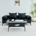 thumbnail image 3 of Oufan Rectangle Coffee Table, Mid Century 2 Tier Coffee Table with Tempered Glass Top & Wood Storage Shelf, Metal Frame,Accent Table for Living Room, 3 of 10