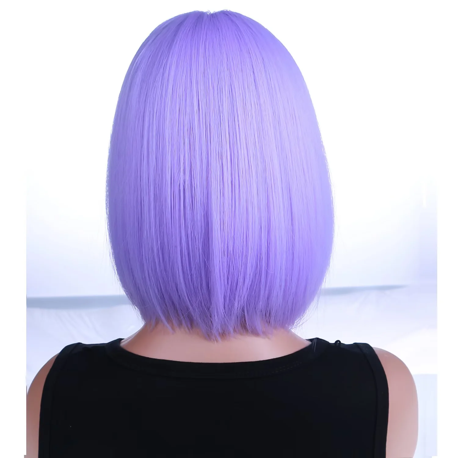 RightOn 10 Inches Light Purple Bob Wig With Middle Part Bangs Short Wig for Women Daily Use