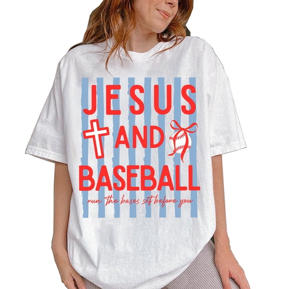 Jesus and Baseball T-Shirt – Christian Faith Game Day Graphic Tee, Cross Sports Shirt, Baseball Mom Country Lifestyle Tee for Men & Women