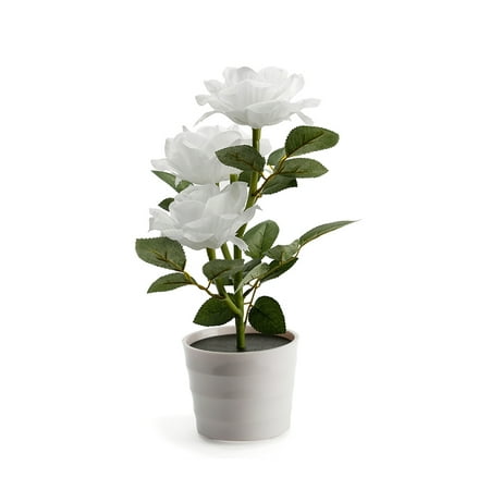 

Worallymy LED Light Bonsai Waterproof Lamp Simulation Potted Plant 3 Heads Rose Lights Night Lamps Outdoor Home Decorative Desktop White